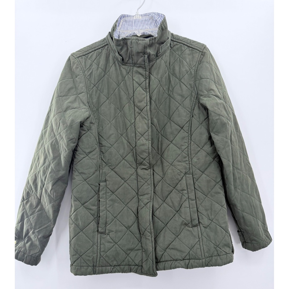 Vineyard Vines Jacket Women S Green Quilted Fleece Lined Barn Coat Snap Front
